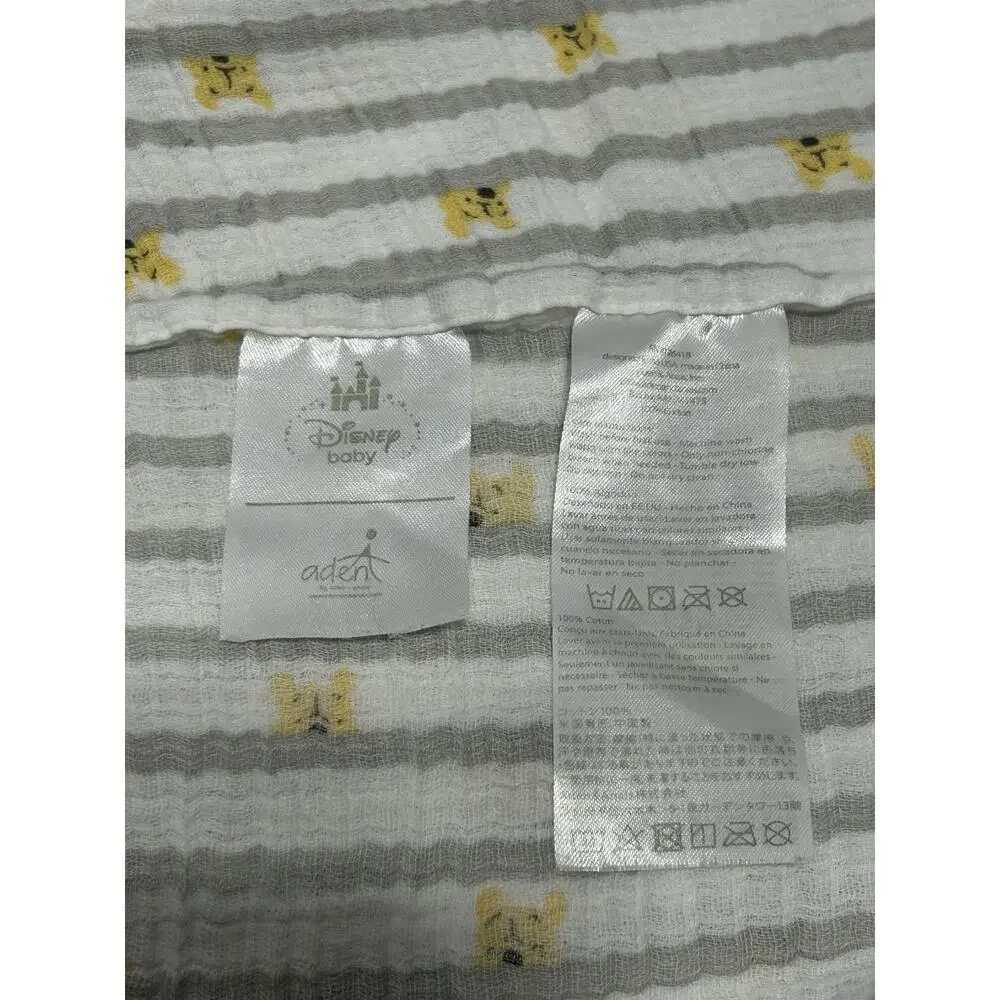 Disney Baby Aden + Anais Winnie The Pooh Gray Stripes Cotton Muslin Blanket